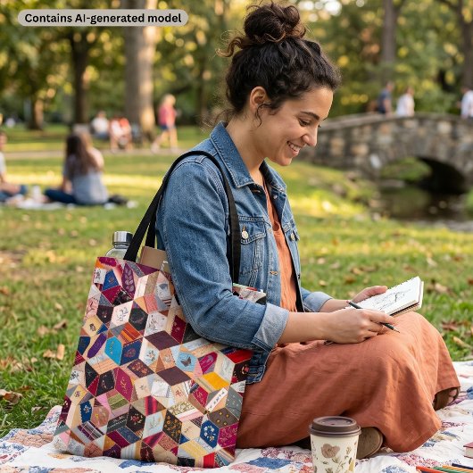 Tote Bag Couvre-lit Patchwork Hexagonal Vintage