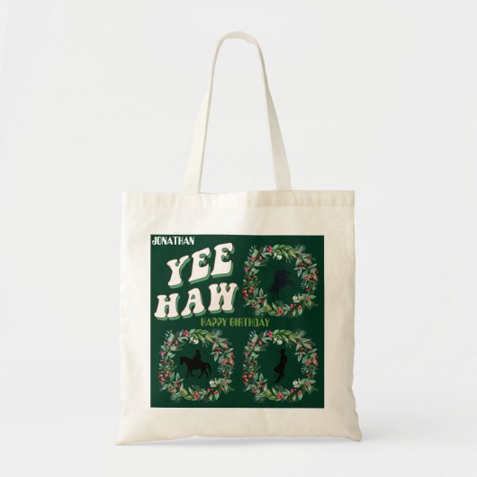 Tote Bag Cowboy à cheval howy'all Boots vert olive (Devant)