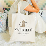 Tote Bag Cowboy Boot Bachelorte Party<br><div class="desc">Bienvenue amis à votre week-end de bachelorette avec ces sacs fourre-tout personnalisés mignons. Design présente une illustration de démarrage de cowboy bronzé avec votre destination en dessous (illustrée avec Nashville) en lettres serif classiques. Ajoutez vos nom(s) ou nom(s) d'occasion sous le script cursif manuscrit,  ainsi que l'année.</div>