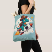Tote Bag Cowboy Dinosaure de l'Espace à Cheval sur une Fusé (De près)