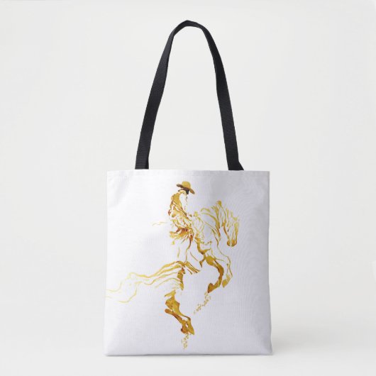 Tote Bag Cowboy Doré sur Cheval Cabré (Devant)