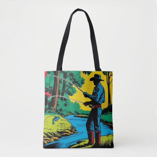 Tote Bag Cowboy Fisherman on Riverbank (Devant)