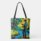 Tote Bag Cowboy Fisherman on Riverbank (Dos)
