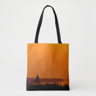 Tote Bag Cowboy Hommes équitation au coucher du soleil Vin