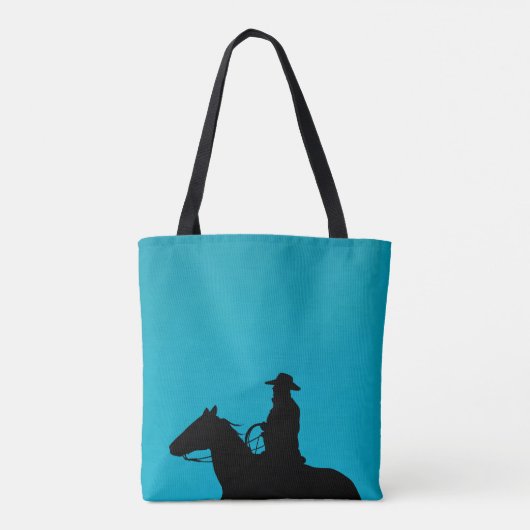 Tote Bag Cowboy & Horse Silhouette on Turquoise (Dos)
