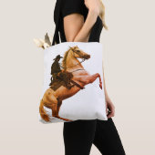 Tote Bag Cowboy Riding a White Horse on a Shoulder (De près)