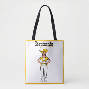 Tote Bag Cowgirl Dancer Fourre-tout Blanc Jaune Frange B