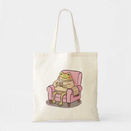 Tote Bag Cozy Frog Drinking Tea On Sofa Illustration (Devant)