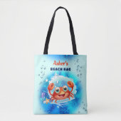 Tote Bag Crab Turquoise Blue Boy Pool Beach Nom personnalis (Devant)