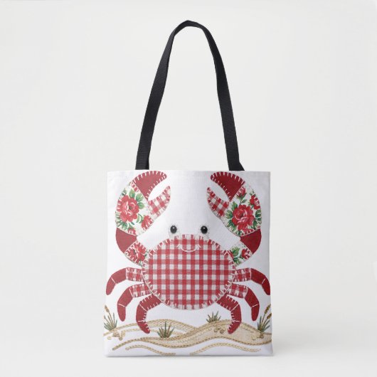Tote Bag Crabe à courtepointe patchwork rouge (Devant)