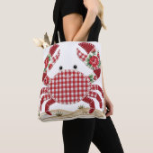 Tote Bag Crabe à courtepointe patchwork rouge (De près)