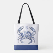 Tote Bag Crabe Bleu Monogramme Nautical Coastal (Dos)