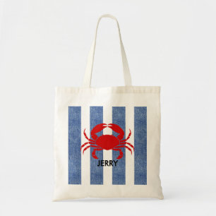 Tote Bag Crabe rouge sur les bandes de Denim bleu