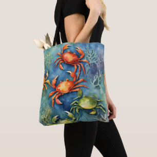 Tote Bag Crabes Colorés Aquarelle & Corail Côtiers