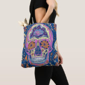 Tote Bag Crâne à motif coloré (De près)
