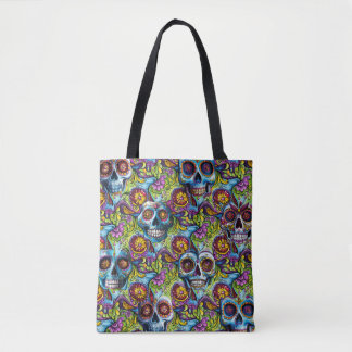 Tote Bag Crâne à sucre de couleur vive