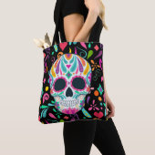 Tote Bag Crâne à sucre fleur fantaisie (De près)