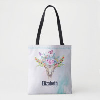 Crâne animal Boho avec papillons et fleurs
