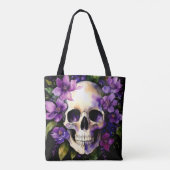 Tote Bag Crâne aux fleurs violettes Goth Aquarelle (Dos)