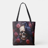 Tote Bag Crâne avec corbeau et Rose (Dos)
