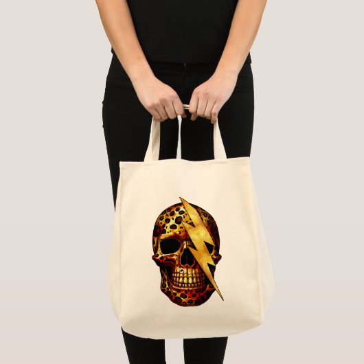 Tote Bag Crâne avec impression léopard et étincelles dorées (Devant (produit))