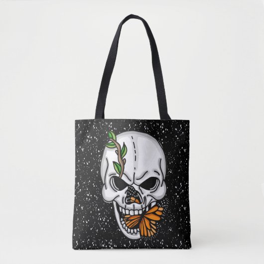 Tote Bag Crâne avec papillons Monarque Arrière - plan noir (Devant)