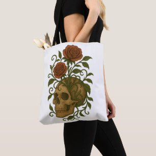 Tote Bag Crâne Botanique Vintage avec Art Gothique de Roses