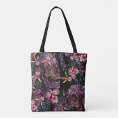 Tote Bag Crâne brodé : Motif gothique de l'orchidée (Dos)