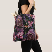 Tote Bag Crâne brodé : Motif gothique de l'orchidée (De près)