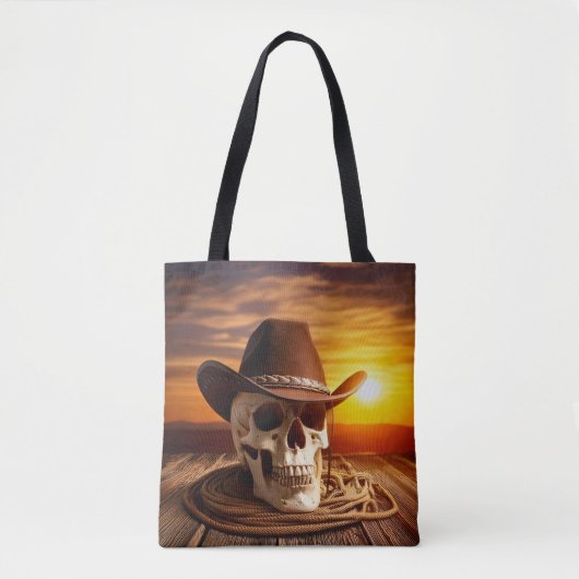 Tote Bag Crâne cowboy avec Lasso (Devant)