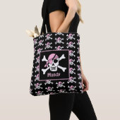 Tote Bag Crâne de fille pirate et os noir (De près)