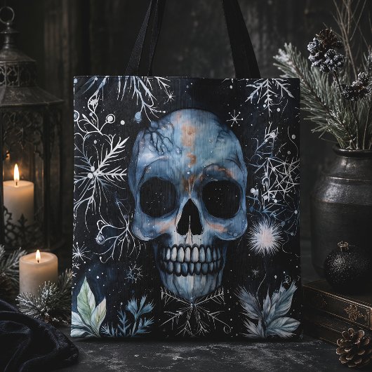 Tote Bag Crâne de Noël Botanique hivernale Gothique