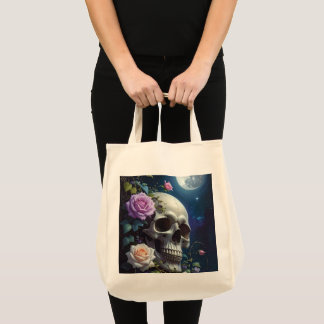 Tote Bag Crâne de Roses au Clair de Lune