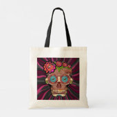 Tote Bag Crâne de sucre en bois sculpté avec couronne fleur (Dos)