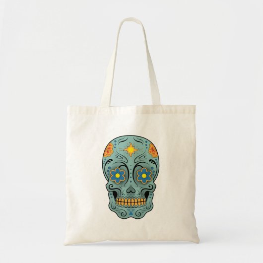 Tote Bag Crâne de sucre (jour des morts) (bleu) (Devant)