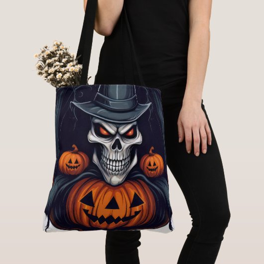 Tote Bag Crâne déplaisant et Jack-o-lanternes (De près)