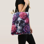 Tote Bag Crâne entouré de Roses dynamiques (De près)