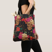 Tote Bag Crâne et fleurs Arrière - plan transparent (De près)