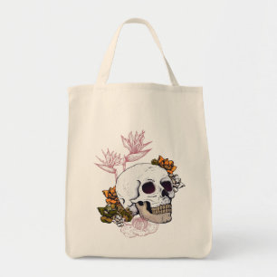 Tote Bag Crâne et fleurs sombres