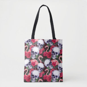 Tote Bag Crâne floral, motif flamand sans soudure.