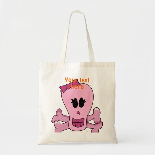 Tote Bag Crâne Girly rose avec l'arc Halloween ou le pirate (Devant)