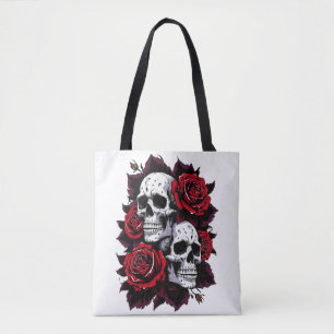 Tote Bag Crâne gothique et Motif Rose