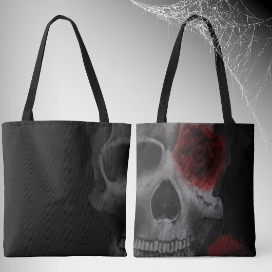 Tote Bag Crâne gothique et roses rouges muets