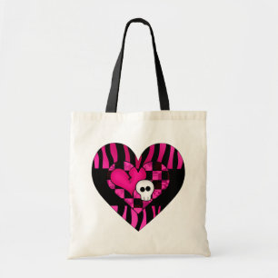Tote Bag Crâne punk de noir de fuschia de coeur de zèbre 