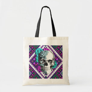 Tote Bag Crâne rose d'Aztèque sur le modèle tribal de pi