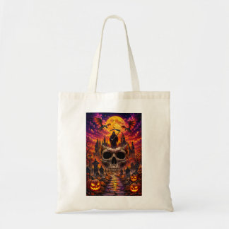 Tote Bag Crâne sombre Halloween et conception de château ha