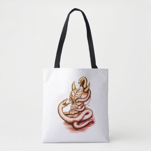Tote Bag Crâne - Tête diabolique avec serpent (Devant)