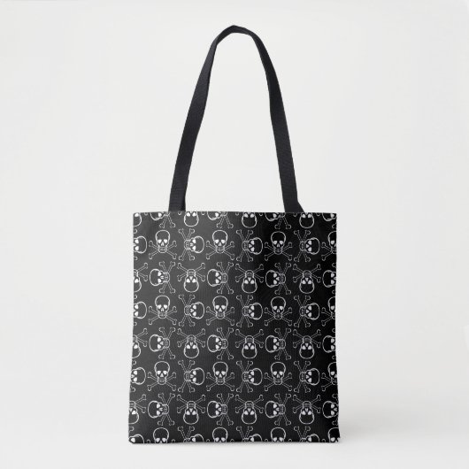 Tote Bag Crânes blancs et motif graphique d'os croisés (Devant)