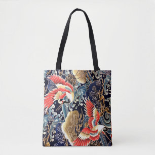 Tote Bag CRANES DE VOL, VAGUES, FLEURS DE PRINTEMPS Japonai