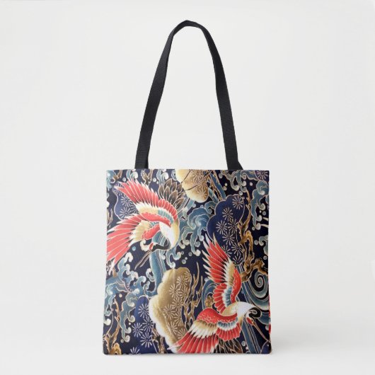 Tote Bag CRANES DE VOL, VAGUES, FLEURS DE PRINTEMPS Japonai (Devant)
